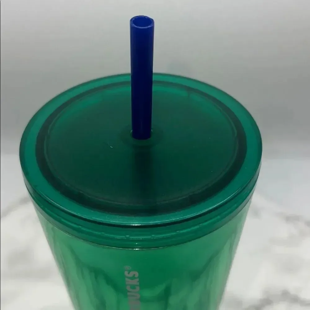 STARBUCKS Reflective Green 24 Oz Venti Cold Cup Tumbler with Lid and Straw